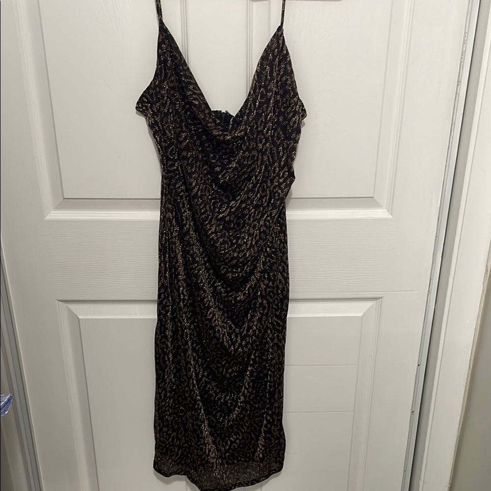 Laundry By Shelli Segal Black Gold Cowl Neck Midi Dress